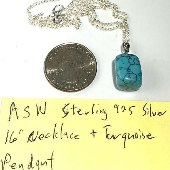 ASW Turquoise & Sterling 925 Silver Necklace - Picture 8 of 10